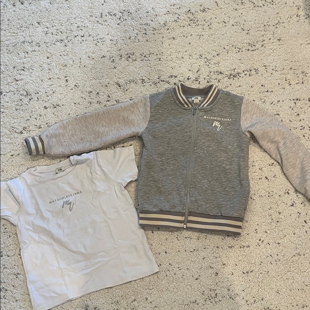 River Island MAISON Kids Gray and White baseball jacket & Tee Set